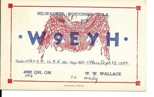 Qsl 1939 w9eyh milwaukee - 1939,
