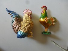 vintage  lot de 2 boites à charnières en  métal cristaux swarovski forme coq