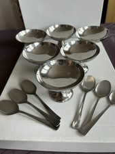 6 Coupes À Glace + 6 Cuillères Guy Degrenne En Inox Vintage Années 80