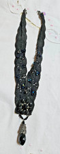 VINTAGE  COLLIER RAS DE COU   PASSEMENTERIE AVEC STRASS ET PERLE EN VERRE NOIRE