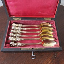 Orfèvrerie. 6 cuillères café argent vermeil, Michel-Ange, orfèvre JB Landry XIX