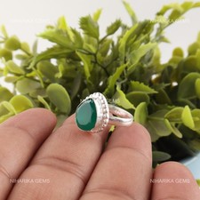 Bague De Fiançailles En Argent Sterling Avec Pierre Précieuse En Onyx Vert Poire