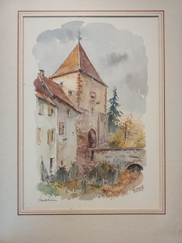 Tableau aquarelle village - aquarelle, d'un
