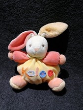 Doudou  peluche lapin patapouf jaune orange rouge boutons crack Kaloo TTBE