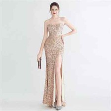 Robe Costume Élégant Long Élégant Soirée Or Corset Rose Strass 81638