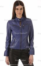 Veste bleue pour femme en cuir