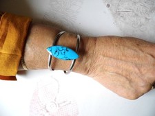 bracelet argent massif 925 avec pierre turquoise US danse country