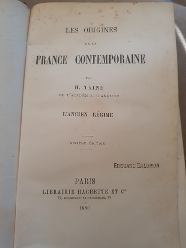 Livre ancien taine - origines, la