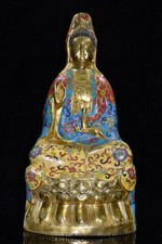 16.4 "sculpture de la déesse Guanyin en bronze cloisonné bouddhiste chinois