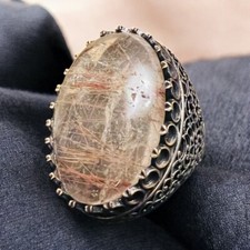 925 Argent Sterling Homme Bague – Grand Naturel Or Rutil Boho Bague Style