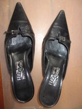 FERRAGAMO CHAUSSURES FEMME STILETTO ESCARPINS CUIR NOIR POINTURE 38 COMME NEUFS