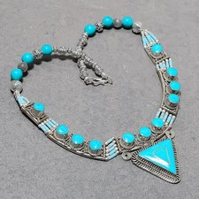 Collier bijoux népalais mode déclaration turquoise tibétaine fait main 18" SR...