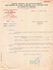 FACTURE  1945 COMITE CENTRAL DE RAVITAILLEMENT DES POMMES DE TERRE OIGNONS LE