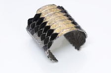 Yves Saint Laurent YSL Wide Snake Textured Black Gold Enamel Cuff Bracelet