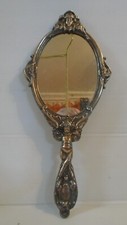 Miroir face main bronze doré angelot ailé 19/20ème