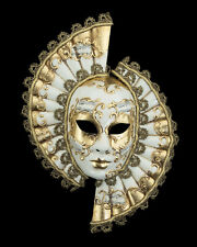 Masque de Venise Eventail  Blanc et doré Fait à Venise  Décoration murale  #2060