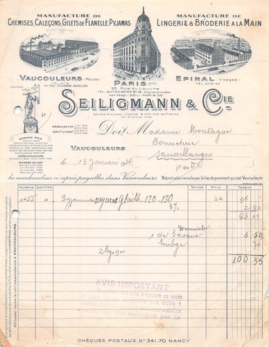 1936 facture seiligmann - ,