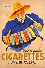 Belle Affiche Ancienne 1939 par FALCUCCI  Cigarettes Regie Francaise  entoilee