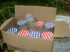 Lot de 16 - Bocaux Pot CONFITURE CONSERVE CUISINE - 350 gr - Bleu Rouge Lustucru