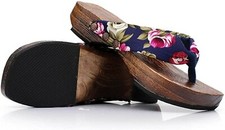 Expédié de Paris - Sandales Geta Bois Tong Femme Yugata Geisha Chausson Bleu