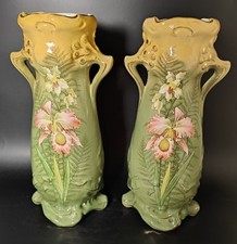 Paire De Vases En Faïence FIVES Lille  Gustave De BRUYN Vers 1900 French Antique