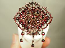 BROCHE ANCIENNE ARGENT MASSIF GRENATS ANTIQUE LARGE FOILED GARNET VICTORIAN XIX