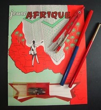 LOT JA  ECOLE SCOLAIRE ANCIEN ECOLIER PORTE PLUME BOITE PLUMES COMPAS CAHIER