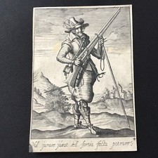 Ulrich Heinrich (1572-1628) RARE Gravure vers 1595 Soldat avec Mousquet 16thC