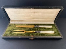 Couvert de voyage ou de chasse /Nacre, Argent, Vermeil ? /Paris / XIXème / Écrin