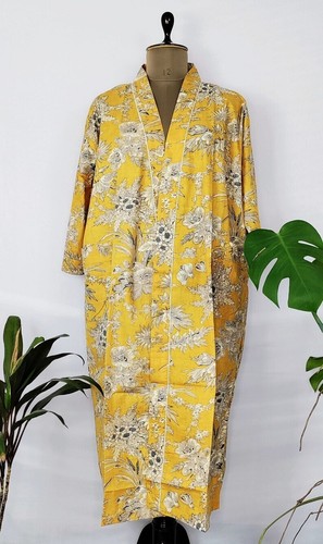 Robe kimono florale - kimono, jaune