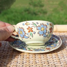 Ancienne tasse à café / thé + soucoupe / Émaux de Thoune ( Suisse )