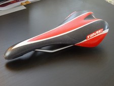 Time Leather Covered+Foam Bike Saddle 2000'S (2007) France Red/Black/White