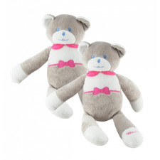 Doudou ours gris blanc noeud rose Musti de Mustela LOT DE 2 - 11211