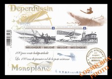 Bloc timbres Belges 100 ans du 1er VOL de la POSTE AERIENNE Belgique monoplane