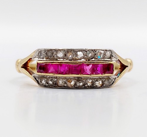 Bague art deco - 18k, rubis