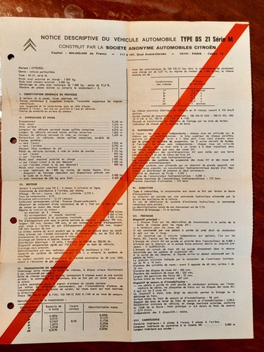 Ancien document automobile - , ds