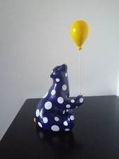 Sculpture, statue, résine, ours animal, figurine, bleu, blanc, pois, pop art