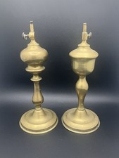Paire de lampes à essence en laiton, XIXème, mèches réglable