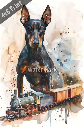 Dog doberman pinscher with toy - with,