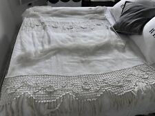 linge Ancien Très Ancien  Rideau Dentelle Au Filet Et Dentelle pompons Franges