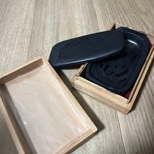 Pierre à encre Ogatsu noire avec étui en bois outil d'écriture traditionnel...