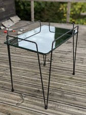 Table basse 1950-1960 pieds épingle/Eiffel plateau miroir structure tige d'acier