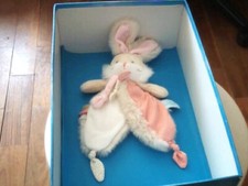 DOUDOU 6063 / PLAT LAPIN PAPUCHE "BABY NAT" CREME/BLANC/ROSE - FOURRURE - POIS