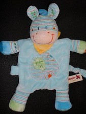 doudou plat âne cheval zèbre bleu vert rayé NICOTOY
