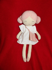 Doudou Poupée Rose Robe A Pois Sac Vert Baudet Neuf