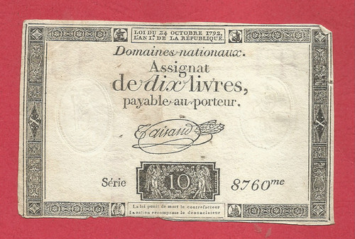 Assignat livres 24 octobre - 10,