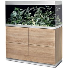 Aquarium à bords inox de 300 Litres avec Meuble chêne clair