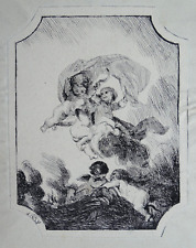Gravure originale ancienne à identifier 19e Anges angelots signature
