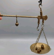 🍀Balance romaine 19 Ème laiton ? bronze ? avec 4 Poids, Excellent état