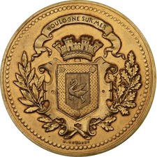 France, Médaille, Art Nouveau, Femme nue Assise, Boulogne sur mer, Gilt Bronze